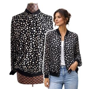 Calista Polka Dot Bomber Jacket Womens Size Medium Black White Semi-Sheer